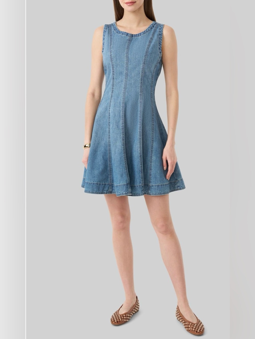 NWT Rebecca Minkoff Sleeveless Denim A-Line Flare Dress in Light Blue
